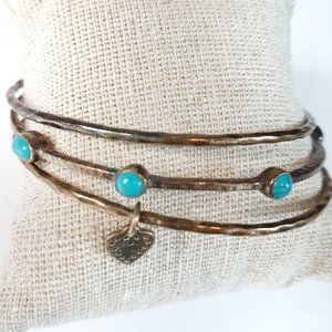 Stella & Dot Hammered Bronze & Turquoise Bangles